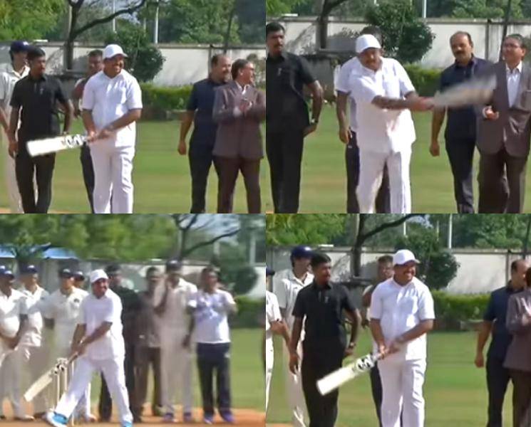 Edappadi Palanisamy cricket batting video